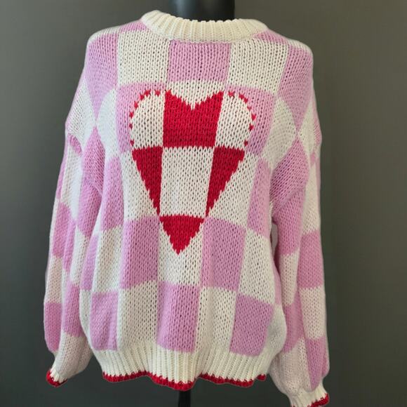 Luna Ivy Sweaters - Luna Ivy Game of Love pink combo large chunky sweater.